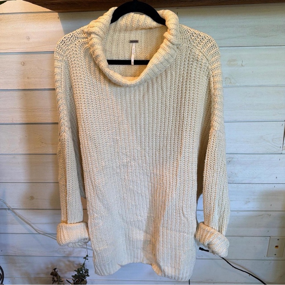 Free People Cream Cowl Neck Sweater